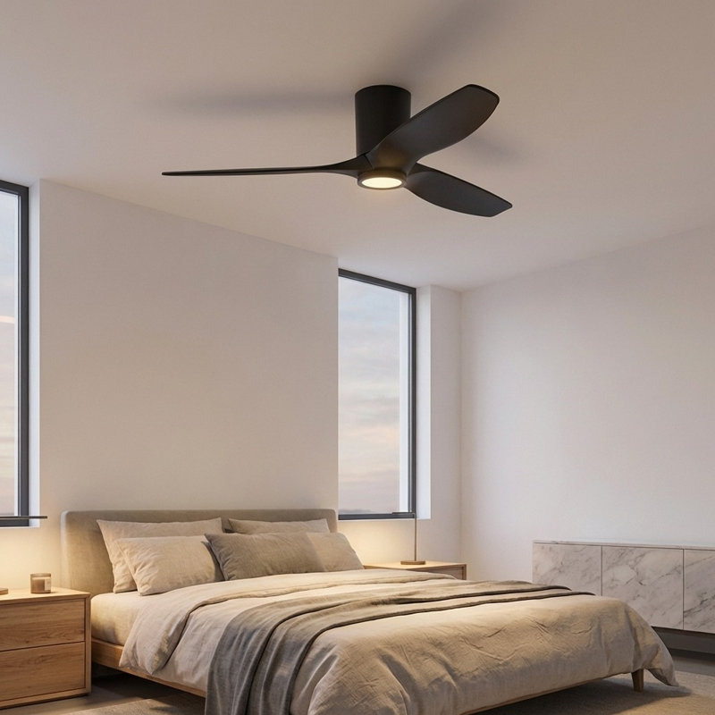 Seyra Smart Hugger LED Ceiling Fan, Midnight Black, Midnight Black, 52" Wide