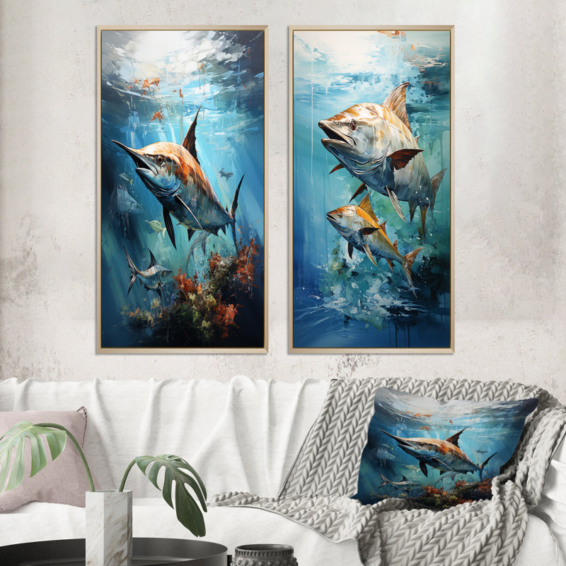 «Fishing Majestic Marlins» - 2 pièces, Encadrement brun, H 32 po x l 32 po