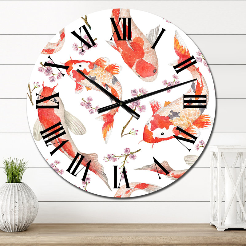 Oriental Rainbow Carps - Patterned Wall Clock, Small