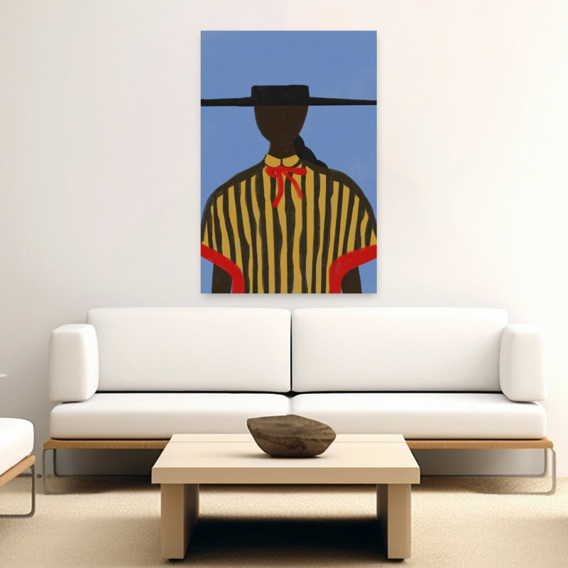 Bold Hat Woman and Stripes New Mexico Style Bold Contemporary City Wall Art Print 1 Piece Wrapped Canvas Wall Art