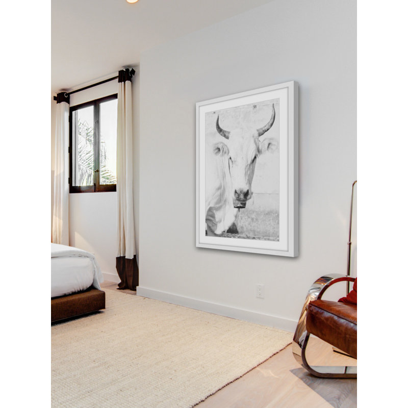 Handmade Black and White Cow Face Framed Canvas Print