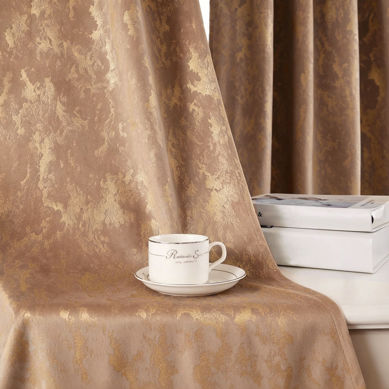  70%-90% Blackout Curtain, Velvet Gold-Stamped Texture, Finished Hook Curtain With Fixed Korean Pleats. Standard 2-Piece Set, Ideal For Daily Use In Bedrooms And Living Rooms.