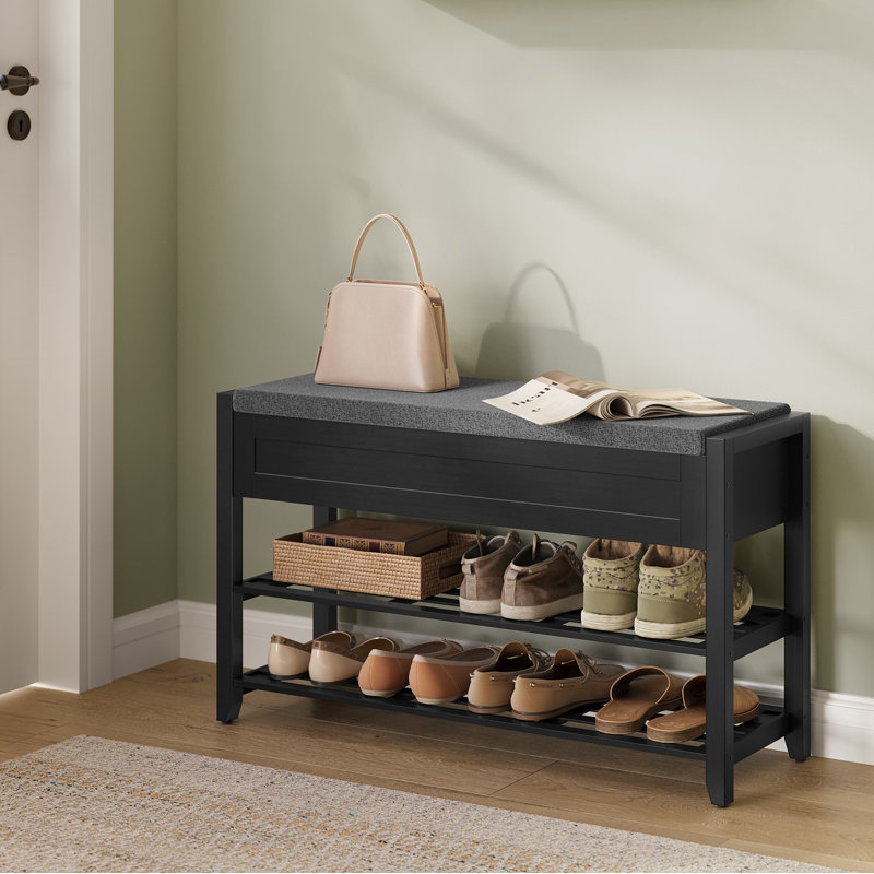 8 Pair Shoe Storage Bench with Hidden Compartments, Beige/Natural
