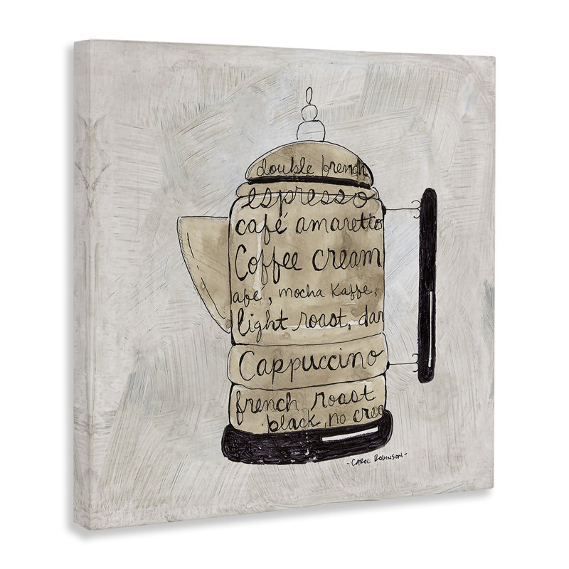 Art mural antique sur toile bouilloire de café, design par Carol Robinson, H 17 po x l 17 po