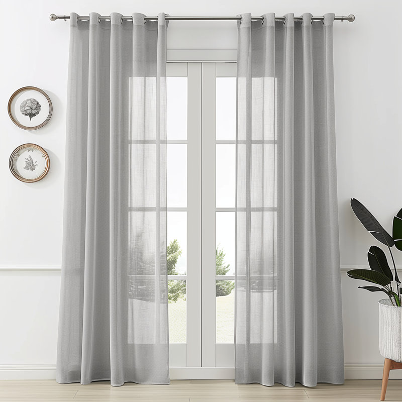 Paire de rideaux transparents avec œillets Diyon, Gris foncé, L 54 po x L 84 po