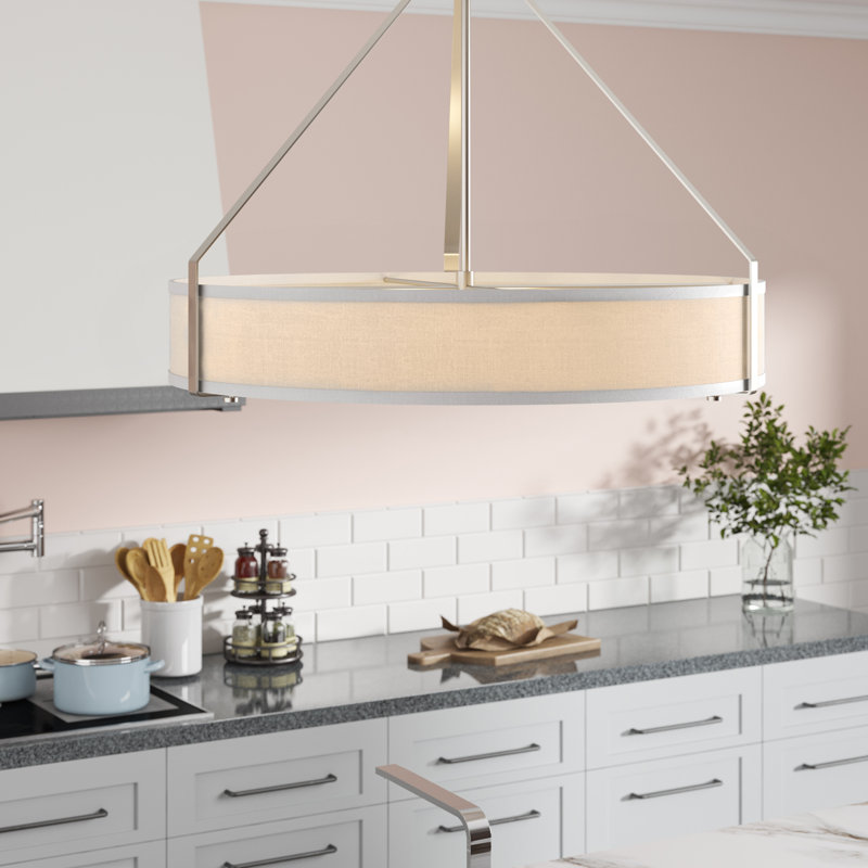 Luminaire suspendu tambour 6 lumières Audette, Nickel brossé