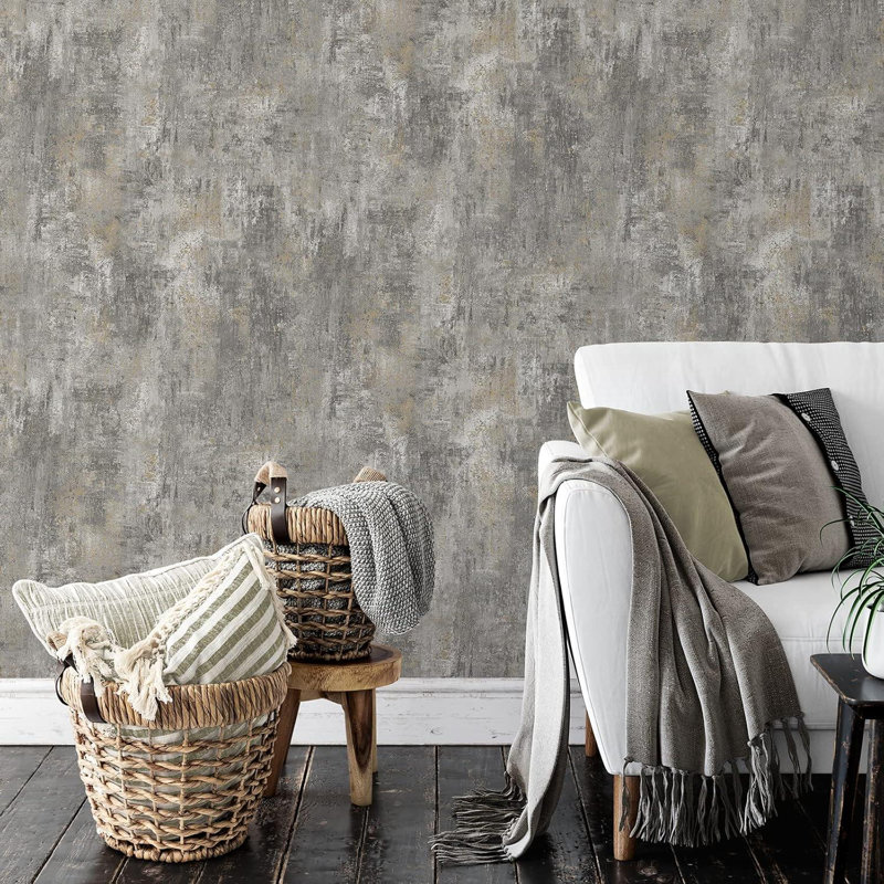 Aloise 10m x 53cm Textured Matte Wallpaper Roll, Grey