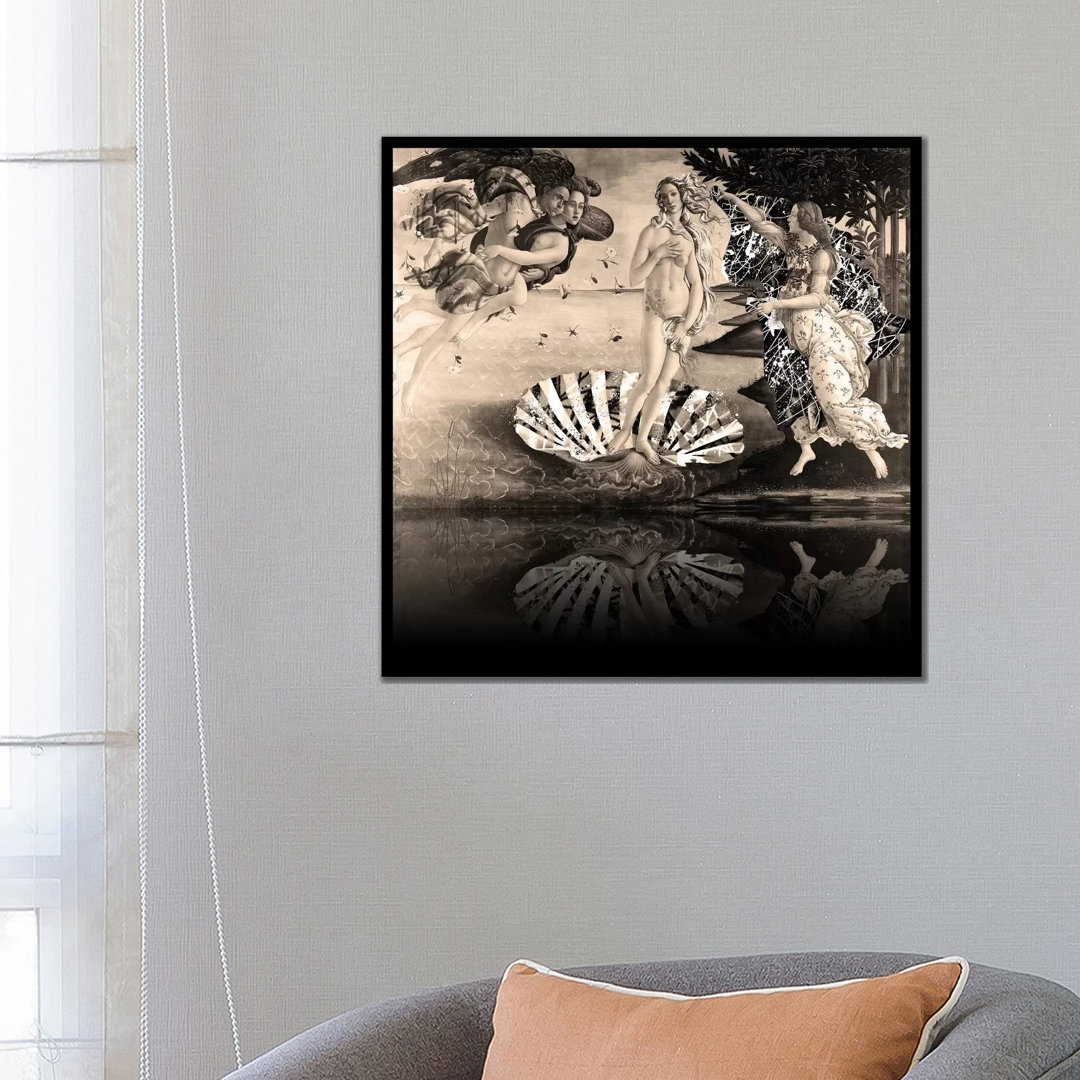 Die Geburt der Venus - Die Dame auf der Muschel Sepia von 5by5collective - Galerie-Giclée auf Leinwand