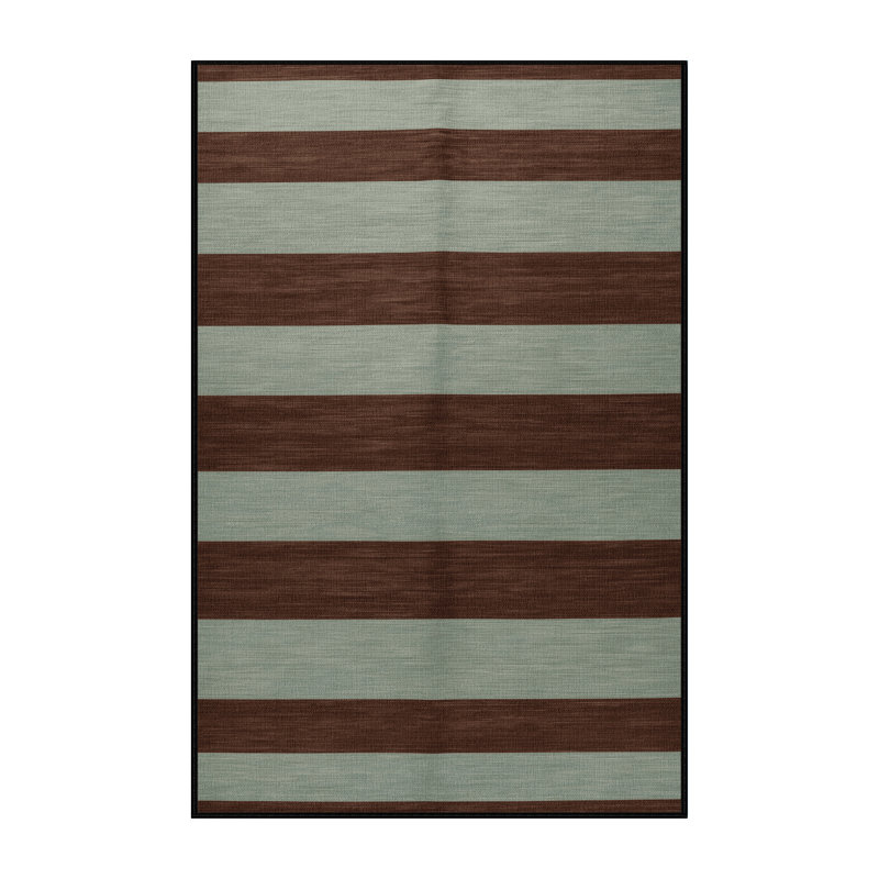 Tapis brun à rayures horizontales lavable à la machine, Rectangulaire 8 pi x 12 pi