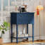 Narrow Console Table, Slim Sofa Table with Three Storage Drawers and Bottom Shelf (Navy)