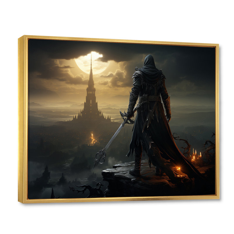 «Watchful Villian II» sur toile, H 30 po x l 40 po x P 1,5 po, Cadre flottant doré