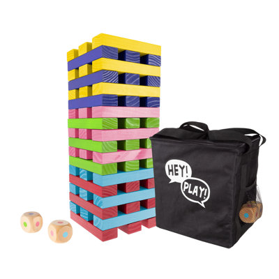 Hé! Jouez! Tour empilable en bois non conventionnel avec dés, jeu de cour extérieur, pour adultes, enfants, garçons et filles (couleur arc-en-ciel)