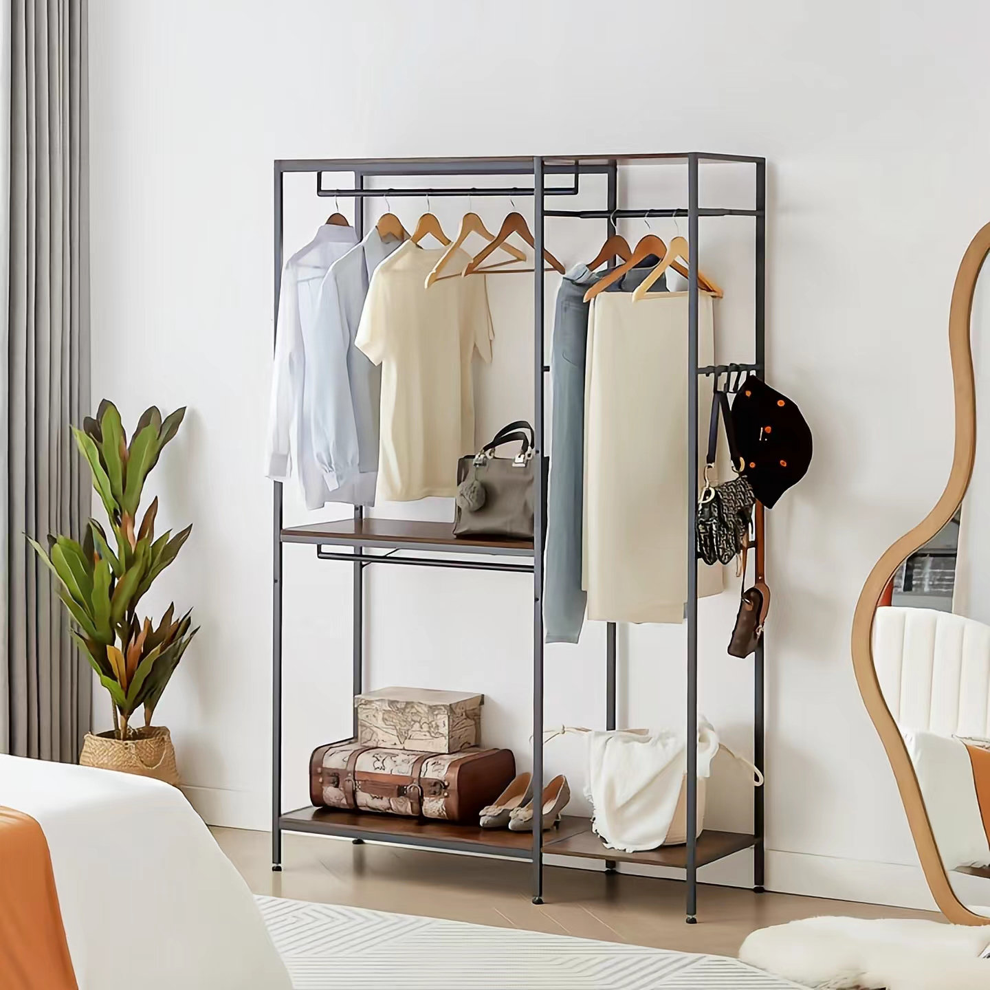 Freestanding Closet Organizer Systems with Shelves, Open Wardrobe Closet for Hanging Clothes 17 Stories