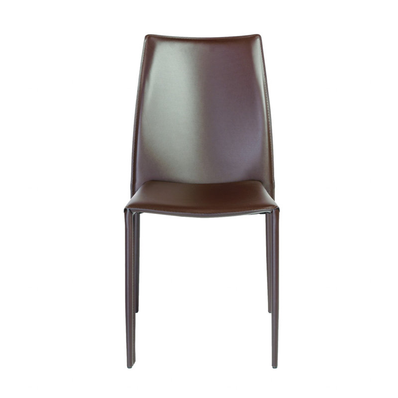 Two Pieces of Irmingard Premium All Black Leather Match Stacking Dining Chairs, Dark Brown, Dark Brown
