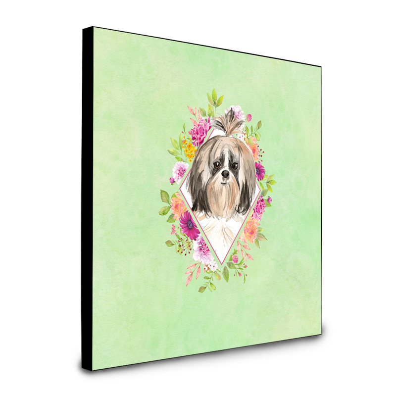 Panneau mural Dollman Flowers, Vert, Shih Tzu 1