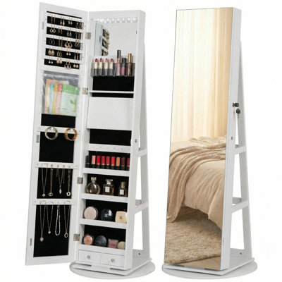 63" Freestanding Round Base 360° Swivel LED Lighted Jewelry Armoire with Full-Length Mirror