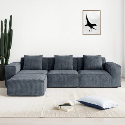 Gray 118 - Inch Convertible , Corduroy Cloud Velvet Fabric, 4 Seat With Footrest, Comfortable Deep Seat, Raised , Cushions, High Density Foam, No Assembly Needed Modular , Velvet, To Bed, Wide ,