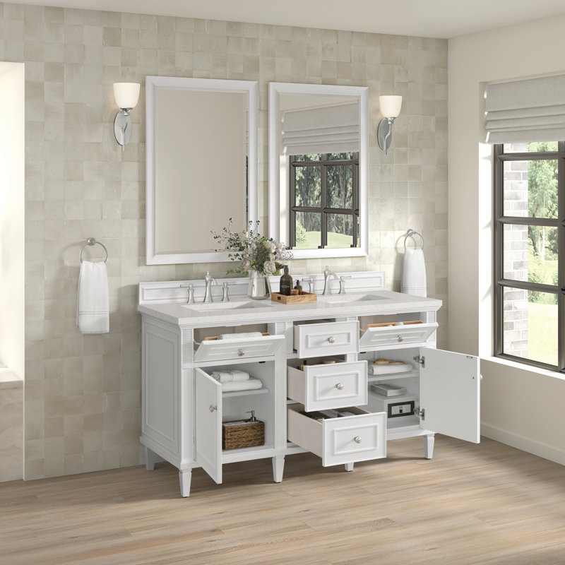 Lorelai 60'' W Double Vanity, Lime Delight Silestone, Bright White, 8" Widespread