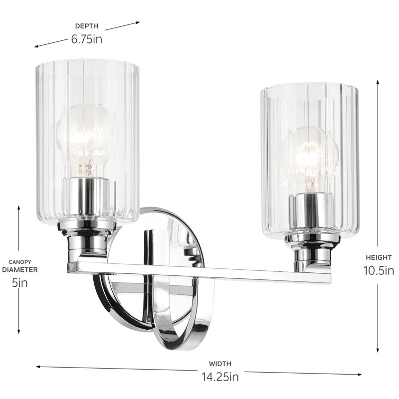 14.25" 2-Light Vanity Light with Glass, Clear, Chrome