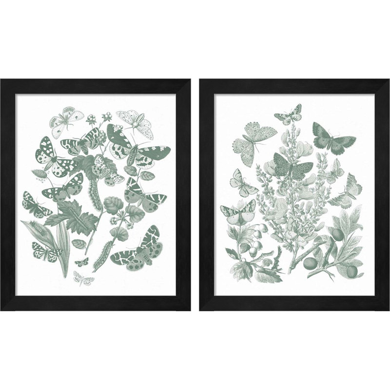 «Butterfly Bouquet Sage» par Wild Apple Portfolio, art encadré (ensemble de 2)