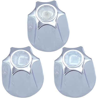 Tub And Shower 3 Piece Verve Handles Replacement For Price Pfister Shower Systems, 12 Point Broach, 3 Piece Set Of Hot, Cold And Diverter, Polished Chrome Finish