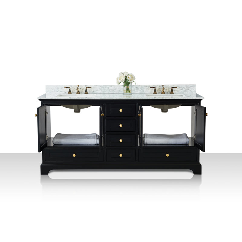 Audrey 72'' W Double Vanity, Black Onyx | Brushed Gold