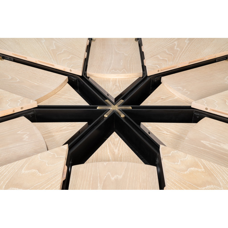 Tower Round Solid Oak Dining Table, Bleached Oak/Hammered