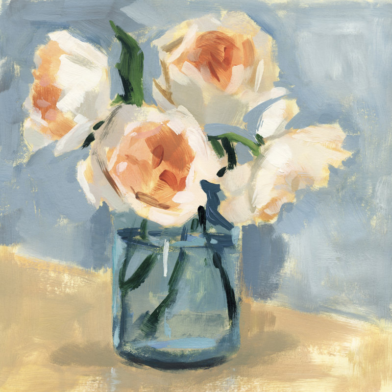 «Laudny Peony In Mason Jar II» sur toile par Victoria Barnes, H 12 po x l 12 po