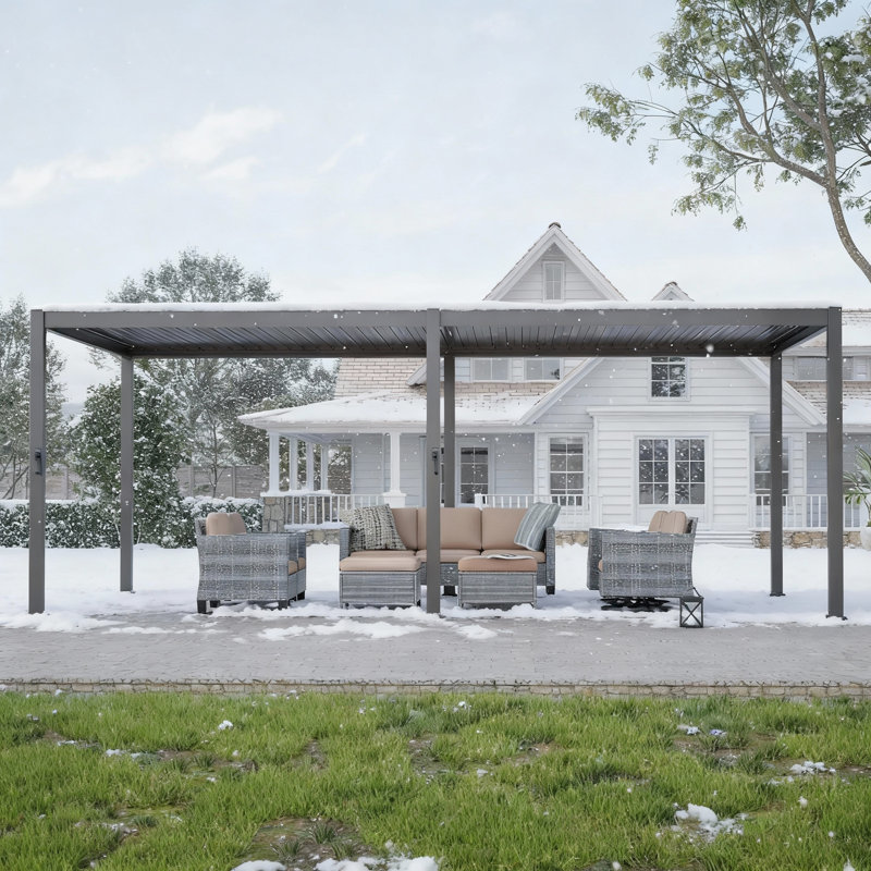 Solar LED Louvered Pergola, Outdoor Pergola with LED Strip Lights & Hardtop Metal Pergola with Adjustable Roof, 12 ft x 20 ft