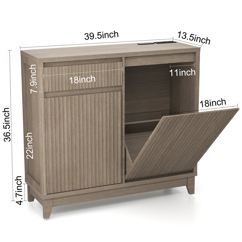 Armoire poubelle inclinable avec tiroirs 13 gallons, Gris délavé