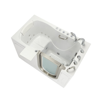 Ella Elite Acrylic Hydro Massage w/ Independent Foot Massage Walk-In Bathtub with Right Inward Swing Door, 5 Piece Fast Fill Faucet, 2" Dual Drain