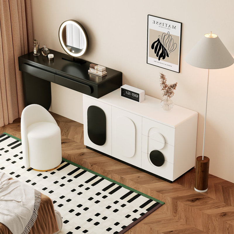Commode 90,55 "de style crème minimaliste moderne avec coiffeuse et miroir de coiffeuse