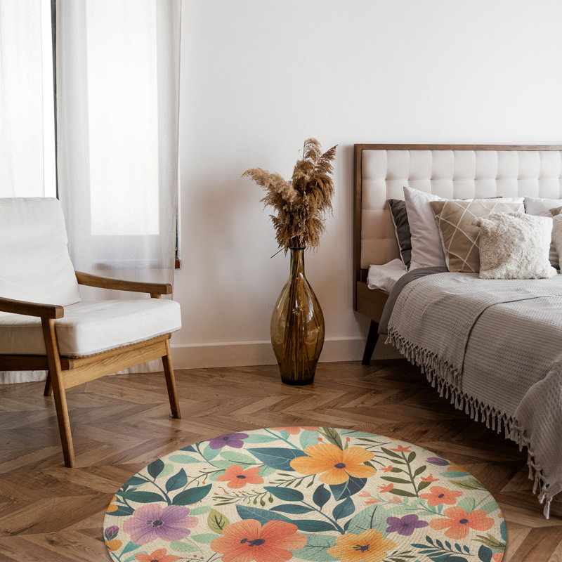 Tapis tressé pétales en pleine floraison, Rond 5 pi