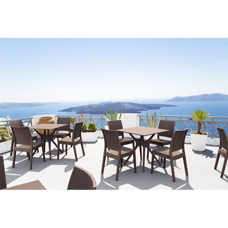 Tomosuke Stacking Patio Dining Side Chair, Brown