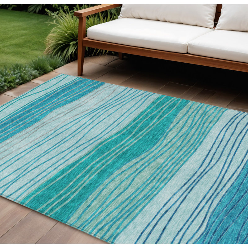 Tapis bleu sarcelle et turquoise à rayures 9 pi x 12 pi bleu sarcelle et turquoise