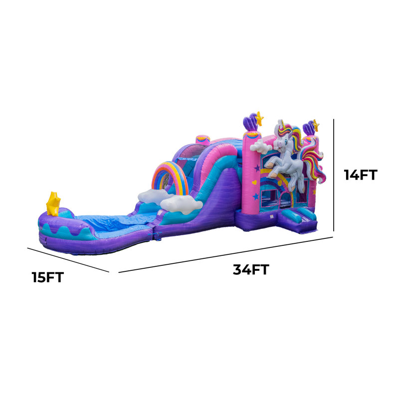 Maison gonflable gonflable de qualité commerciale de 34 pi avec glissade d'eau XJUMP Unicorn