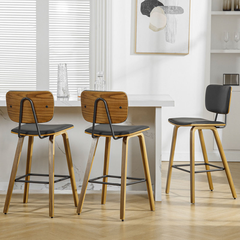 Martir Upholstered Counter Stool, Black, 4