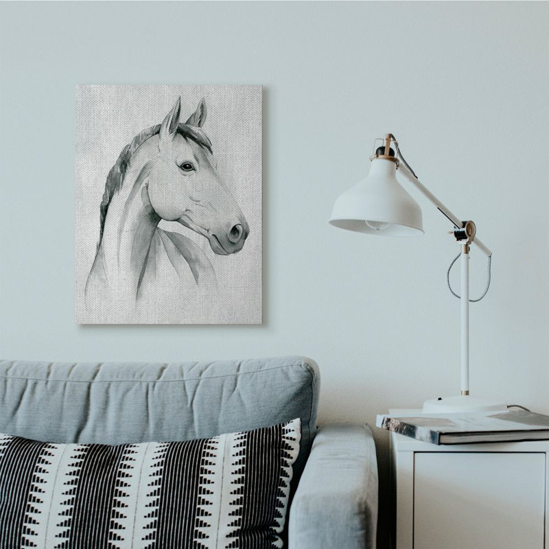 «Horse Portrait Gray Design» par Grace Popp - reproduction d'art, Toile tendue, H 48 po x l 36 po