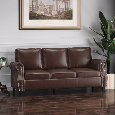 Coryon Faux Leather 3 Seater Sofa With Nailhead Trim -  Alcott HillÂ®, 9842843F48184193A0E681143DE0EE85