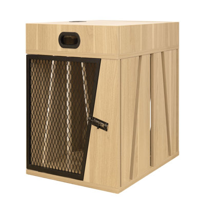 Lucky Kennels Penny Pet Crate, Modern Dog Crate, Designer Cat Crate, Geometric Wooden Pet Crate, Cozy Pet House with Storage Compartment for Leashes,