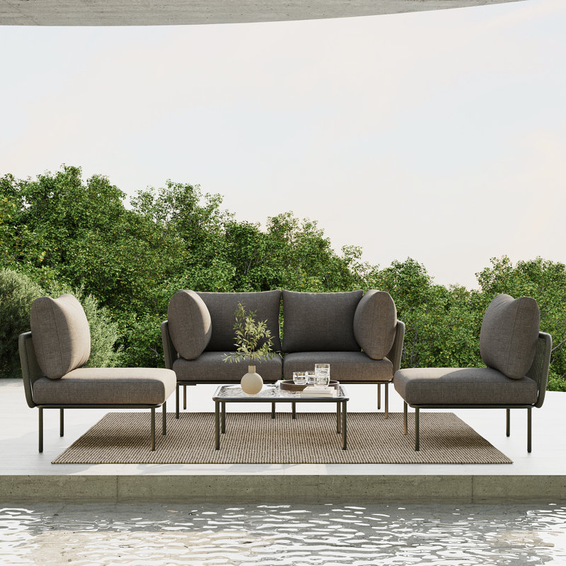 Ebern Designs 5 Pieces Aluminum Patio Furniture Set, Modern Modular Sectional Sofa with Coffee Table and Upgrade Thickness Cushion