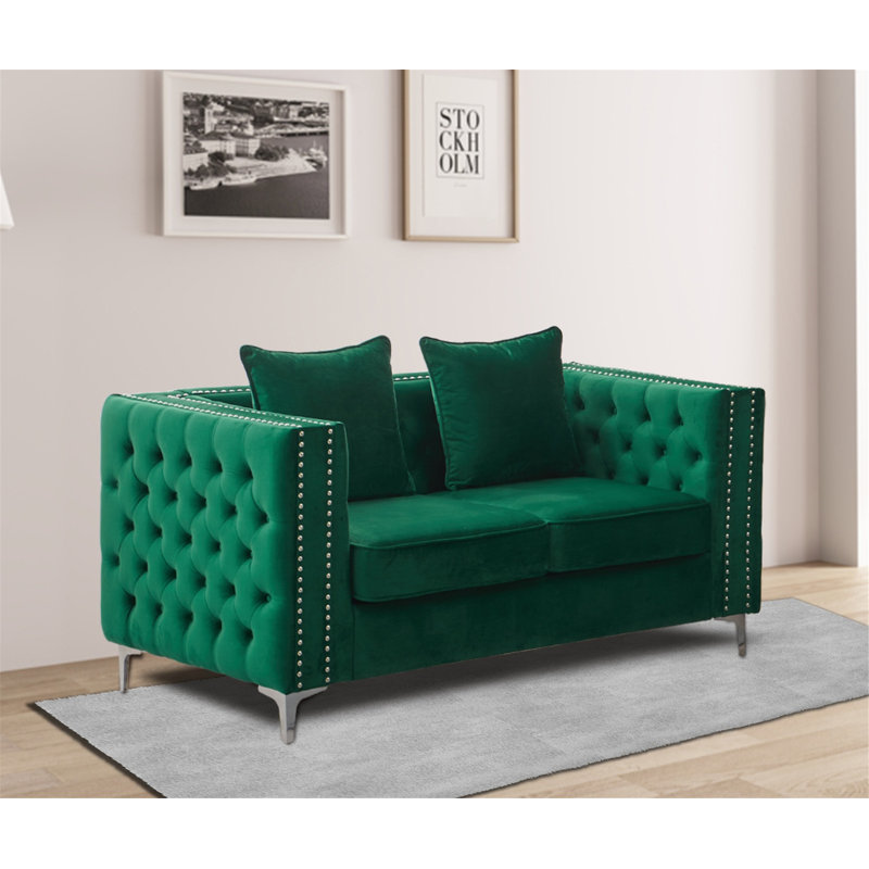 Causeuse rembourrée Vanida, Velours vert