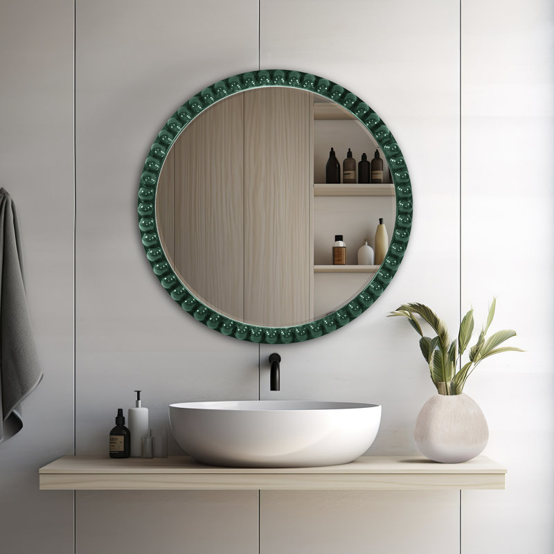 Miroir rond surdimensionné en perles bleu marine brillant, Vert forêt