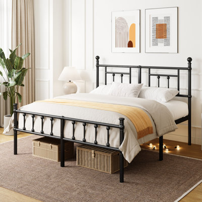 Metal Platform Bed Frame with 40" Headboard and Footboard, Steel Bed Frame, No Box Spring Needed, Easy Assembl