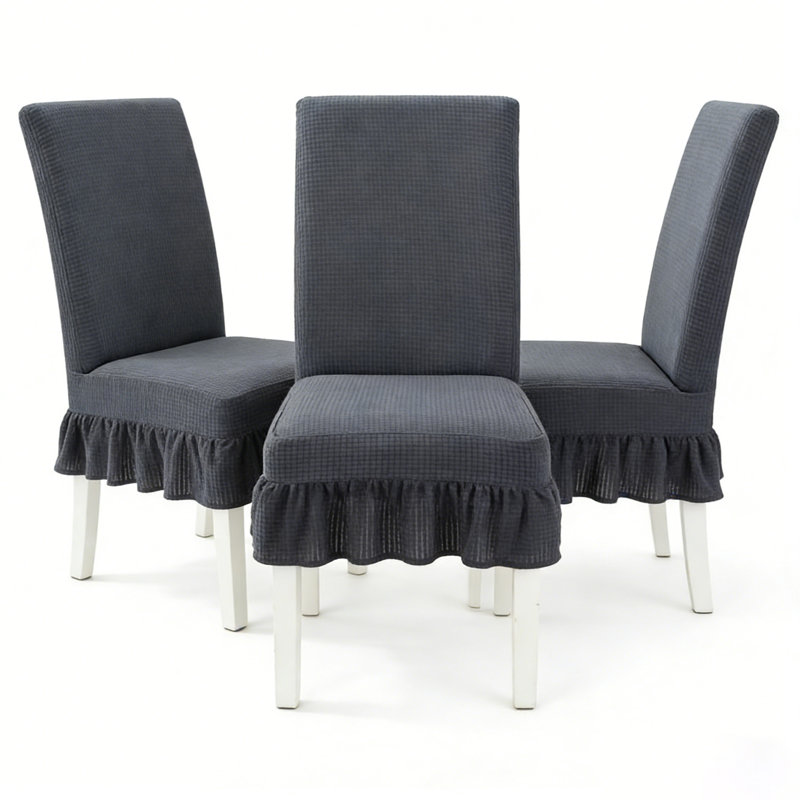 3 PCS Stretch Parsons Dining Chair Covers with Ruffled Skirt, Elastic Slipcovers for High Back Chairs, Wrinkle-Resistant Fabric Protection for Dining Room, Restaurant, Banquet