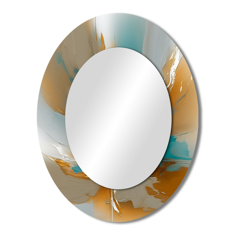 Or et turquoise marbre Fuild Ink I - miroir mural ovale moderne, 43 po x 33 po