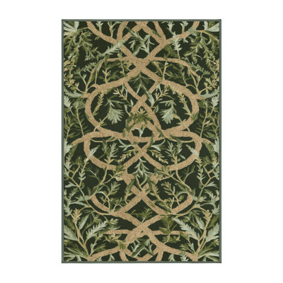 Machine Washable Botanical Green Area Rug
