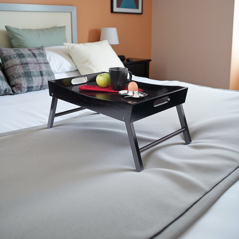 Hank Espresso Finished Wood Breakfast Tray With Foldable Legs, 10.16" H X 24.29" L X 14.82" D