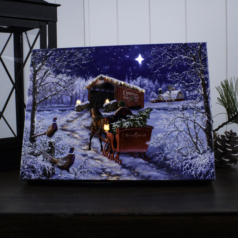 Starry Winter Night 8x6 Lighted Tabletop Canvas