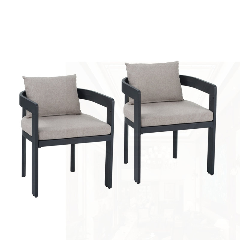 Ensemble de 2 chaises en aluminium, Coussin beige / structure gris foncé
